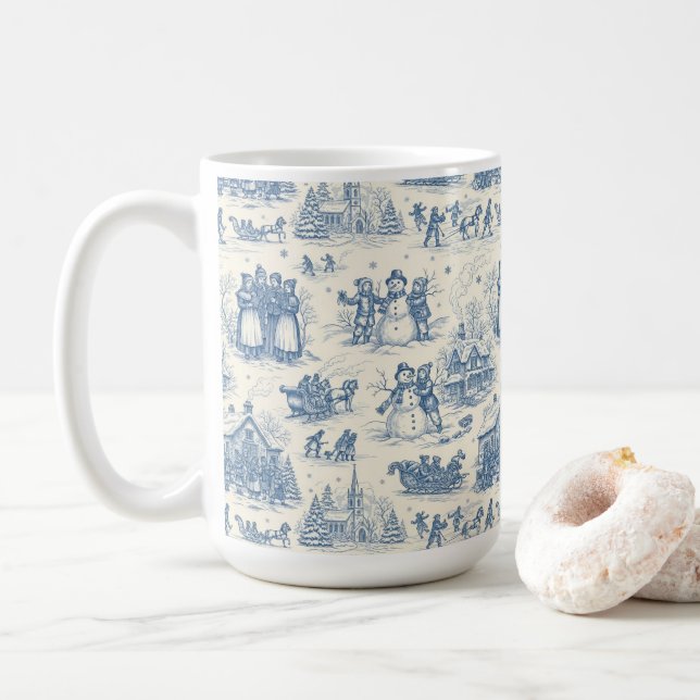 Blue Winter Toile Chinoiserie Kaffemugg (Med munk)