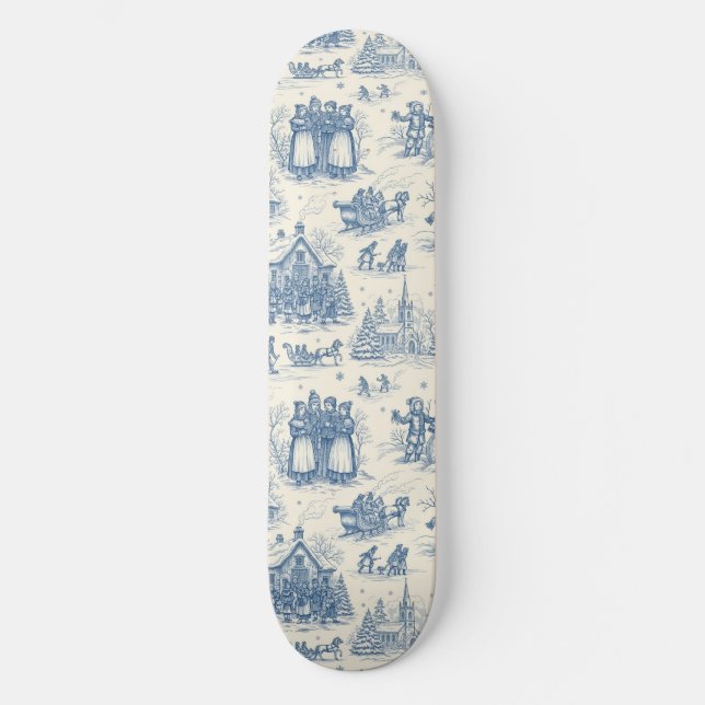 Blue Winter Toile Chinoiserie Mini Skateboard Bräda 18,5 Cm (Framsida)