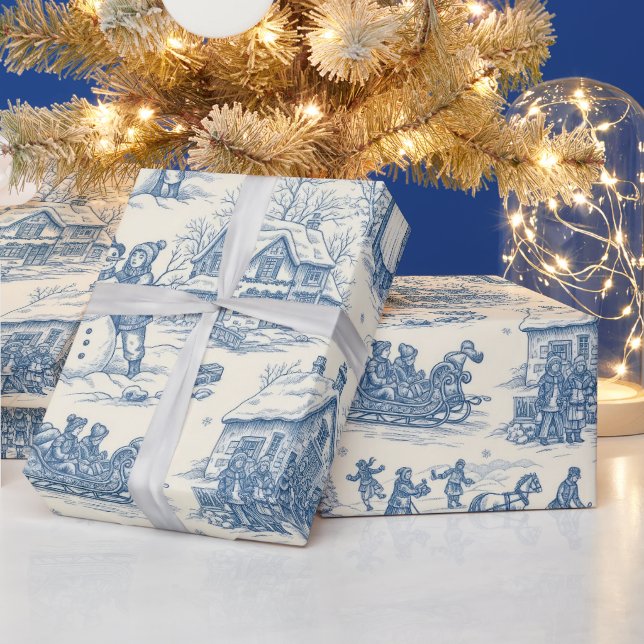 Blue Winter Toile Chinoiserie Presentpapper (Helgdagar)