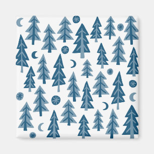 Blue Winter Träd Moonlight Forest Magnet