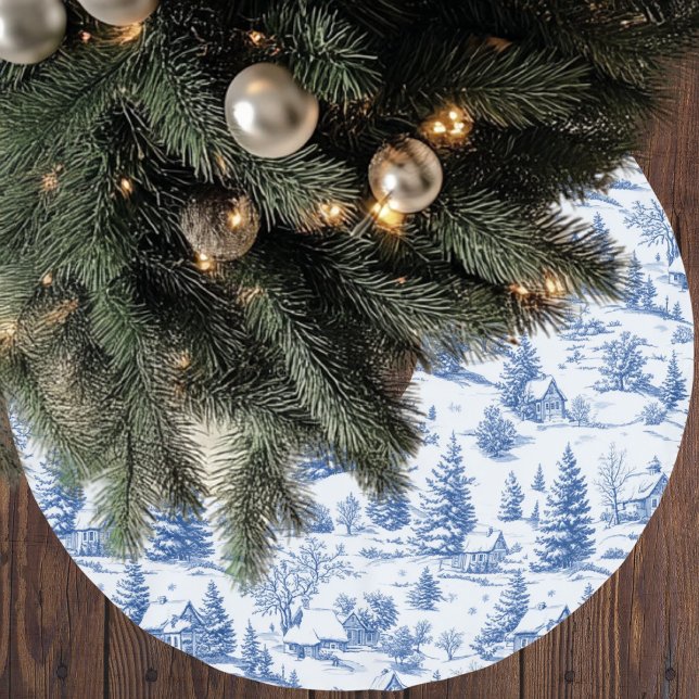 Blue Winter Village Toile Christmas Julgransmatta Borstad Polyester (Skapare uppladdad)