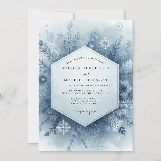 Blue Winter Wedding Inbjudningar (Framsida)