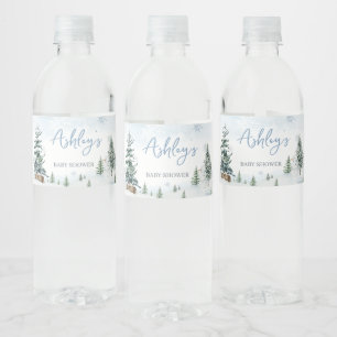 Blue Winter Wonderland Baby Shower Vattenflaskor Etikett