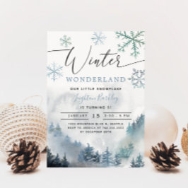 Blue Winter Wonderland Boy Birthday Inbjudningar