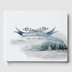 Blue Winter Wonderland Bröllop Guest Bok