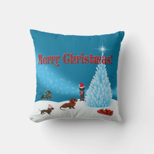 Blue Winter Wonderland Dachshund Julpillow Kudde