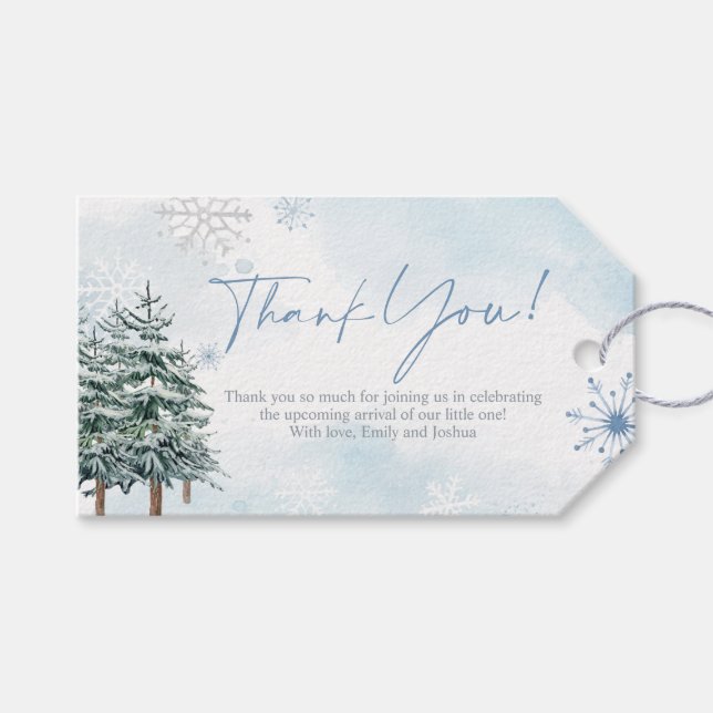Blue Winter Wonderland Gift and Favor Presentetikett (Framsidan (Horisontell))