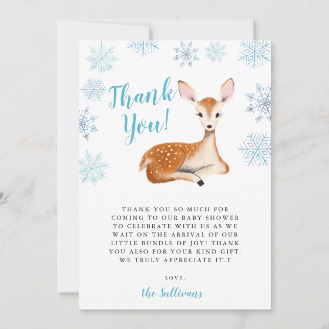 Blue Winter Wonderland Hjort Baby Shower Tack Kort (Framsida)
