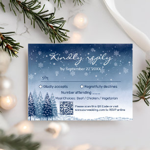 Blue Winter Wonderland QR Code Bröllop OSA Kort