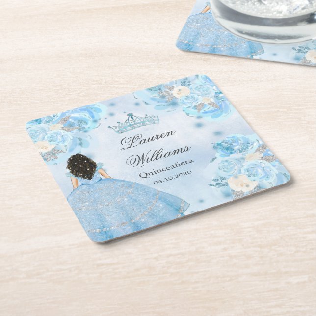 Blue Winter Wonderland Quinceanera Party Underlägg Papper Kvadrat (Vinklad)
