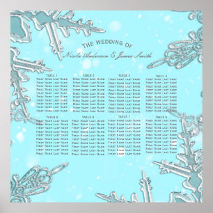 Blue Winter Wonderland Snöflingor Bröllop Seating Poster