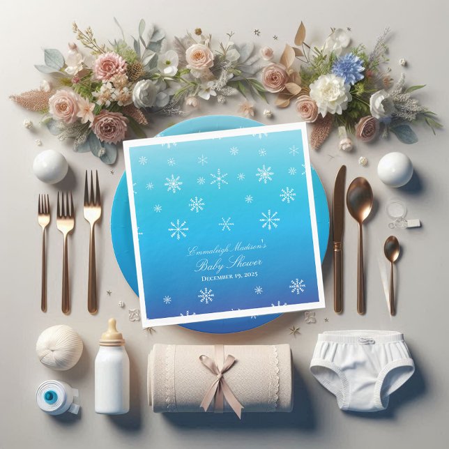 Blue Winter Wonderland Snowflake Baby Shower Pappersservett (Skapare uppladdad)