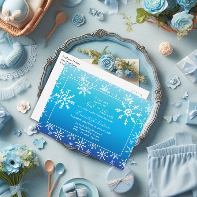 Blue Winter Wonderland Snowflake Baby Shower Vykort (Skapare uppladdad)