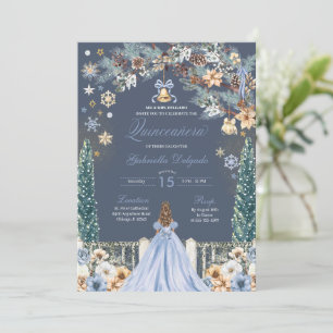 Blue Winter Wonderland Snowflake Quinceanera Inbjudningar