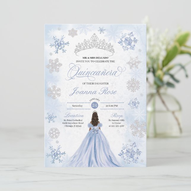 Blue Winter Wonderland Snowflake Quinceanera Inbjudningar (Stående Fram)