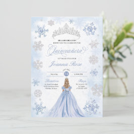 Blue Winter Wonderland Snowflake Quinceanera Inbjudningar