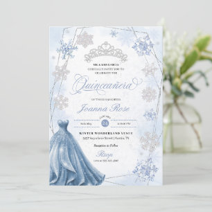 Blue Winter Wonderland Snowflake Quinceanera Inbjudningar