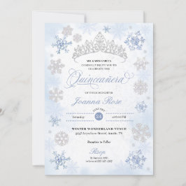 Blue Winter Wonderland Snowflake Quinceanera Inbjudningar