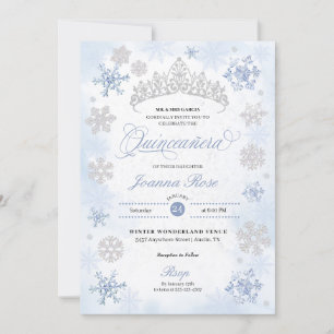 Blue Winter Wonderland Snowflake Quinceanera Inbjudningar