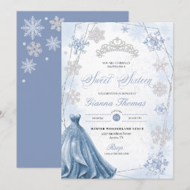 Blue Winter Wonderland Snowflake Sweet 16 Inbjudningar