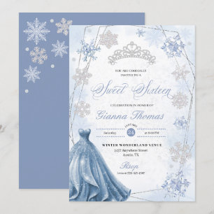 Blue Winter Wonderland Snowflake Sweet 16 Inbjudningar