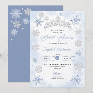 Blue Winter Wonderland Snowflake Sweet 16 Inbjudningar