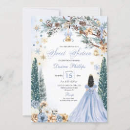Blue Winter Wonderland Snowflake Sweet sixteen Inbjudningar