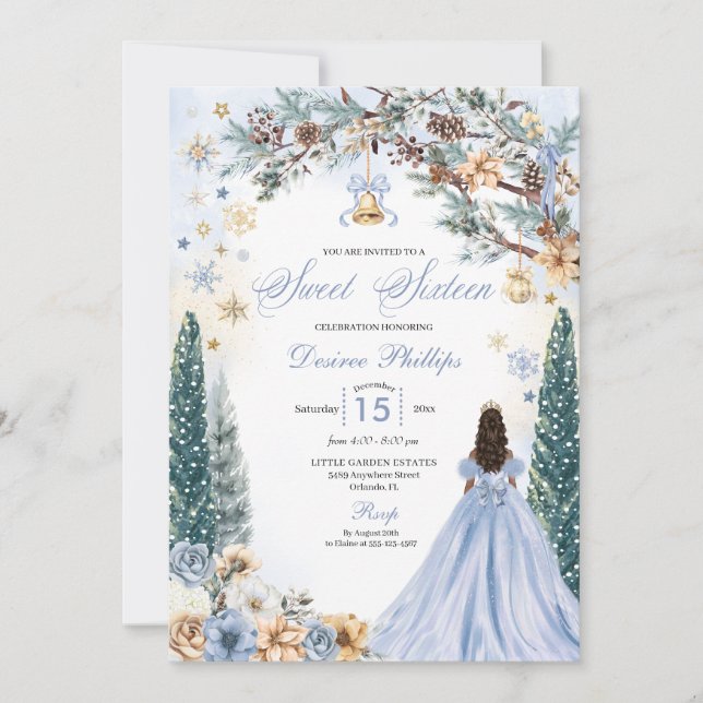 Blue Winter Wonderland Snowflake Sweet sixteen Inbjudningar (Framsida)