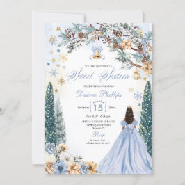 Blue Winter Wonderland Snowflake Sweet sixteen Inbjudningar