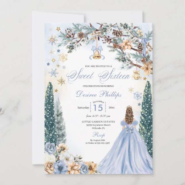 Blue Winter Wonderland Snowflake Sweet sixteen Inbjudningar (Framsida)