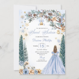 Blue Winter Wonderland Snowflake Sweet sixteen Inbjudningar
