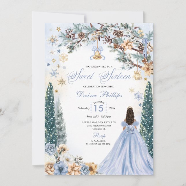 Blue Winter Wonderland Snowflake Sweet sixteen Inbjudningar (Framsida)