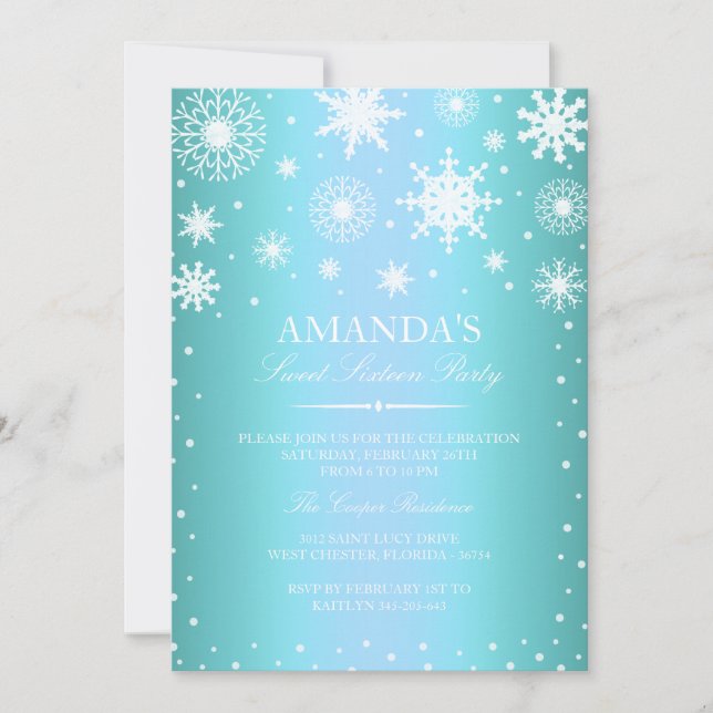 Blue Winter Wonderland Sweet 16-inbjudan Inbjudningar (Framsida)