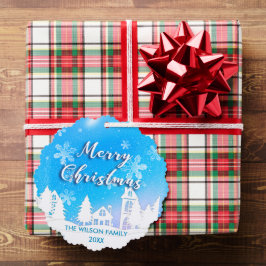 Blue Winter Wonderland White Snowy House Holiday