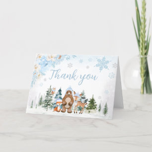 Blue Winter Woodland Animals Baby Shower Tack Kort