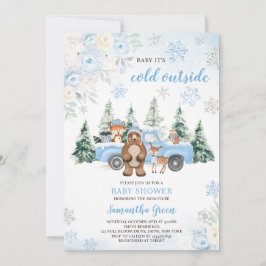 Blue Winter Woodland Baby Shower Inbjudningar