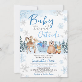 Blue Winter Woodland Baby Shower Inbjudningar