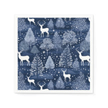 Blue Winter Woodland Christmas Reindeer Holiday