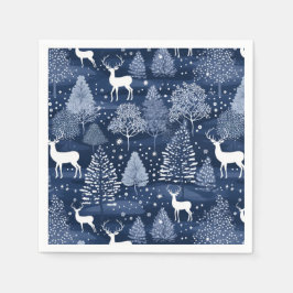 Blue Winter Woodland Christmas Reindeer Holiday Pappersservett
