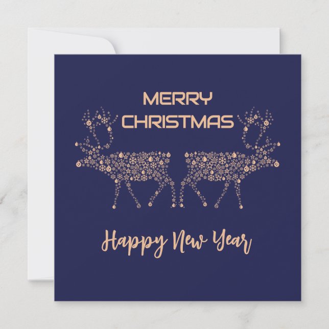 Blue wish card Merry Christmas new year reindeer Julkort (Framsida)