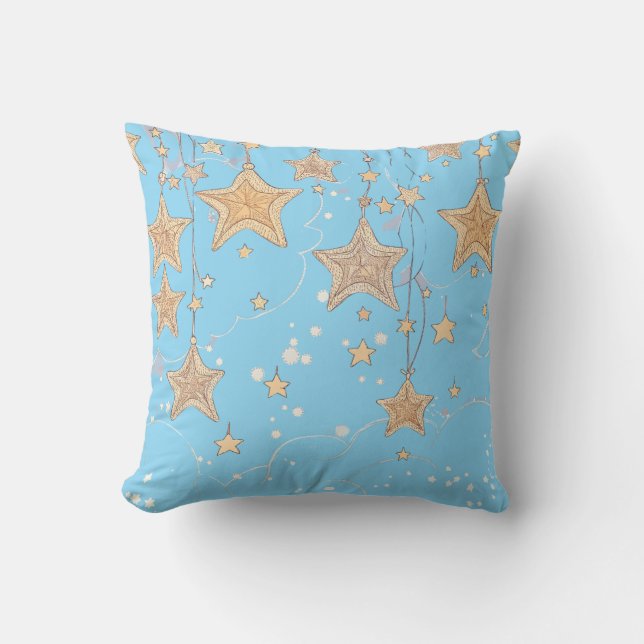 Blue Wish Star Dekorativ kudde | Himmel & Guld Sta (Framsida)