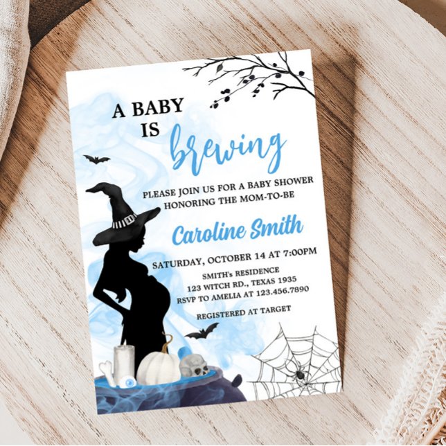 Blue Witch Baby Shower Inbjudningar (Blue A Baby is Brewing Baby Shower Invitation)