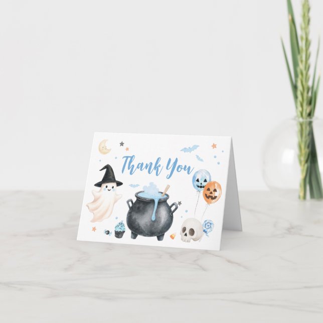 Blue Witch Ghost Little Boo Baby Shower Tack Kort (Framsida)