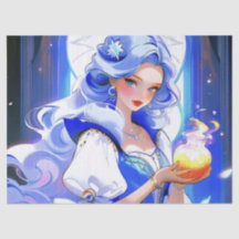 Blue Witch Holding Potion Halloween Bday Gift Wrap