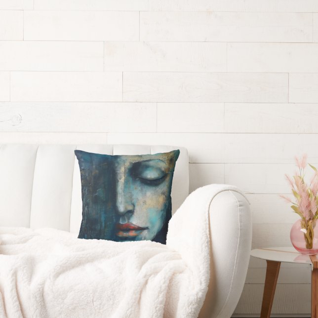 Blue Woman Abstrakt Art Kudde (Soffa)