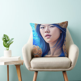 Blue Woman Porträtt Abstrakt Fantasy Art Kudde