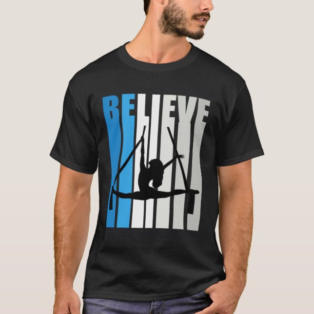 Blue Womens Believe Air Dancer Motivational Retro  T Shirt (Framsida)