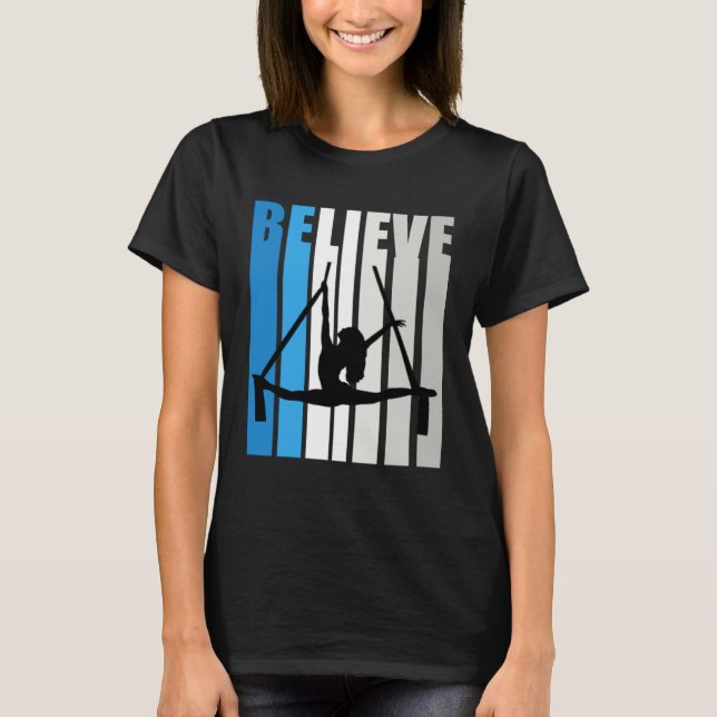 Blue Womens Believe Air Dancer Motivational Retro  T Shirt (Framsida)