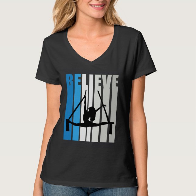 Blue Womens Believe Air Dancer Motivational Retro  T Shirt (Framsida)