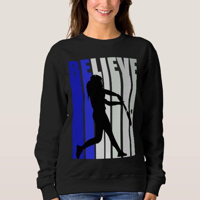 Blue Womens Believe Baseball Inspirational Softbal T Shirt (Framsida)